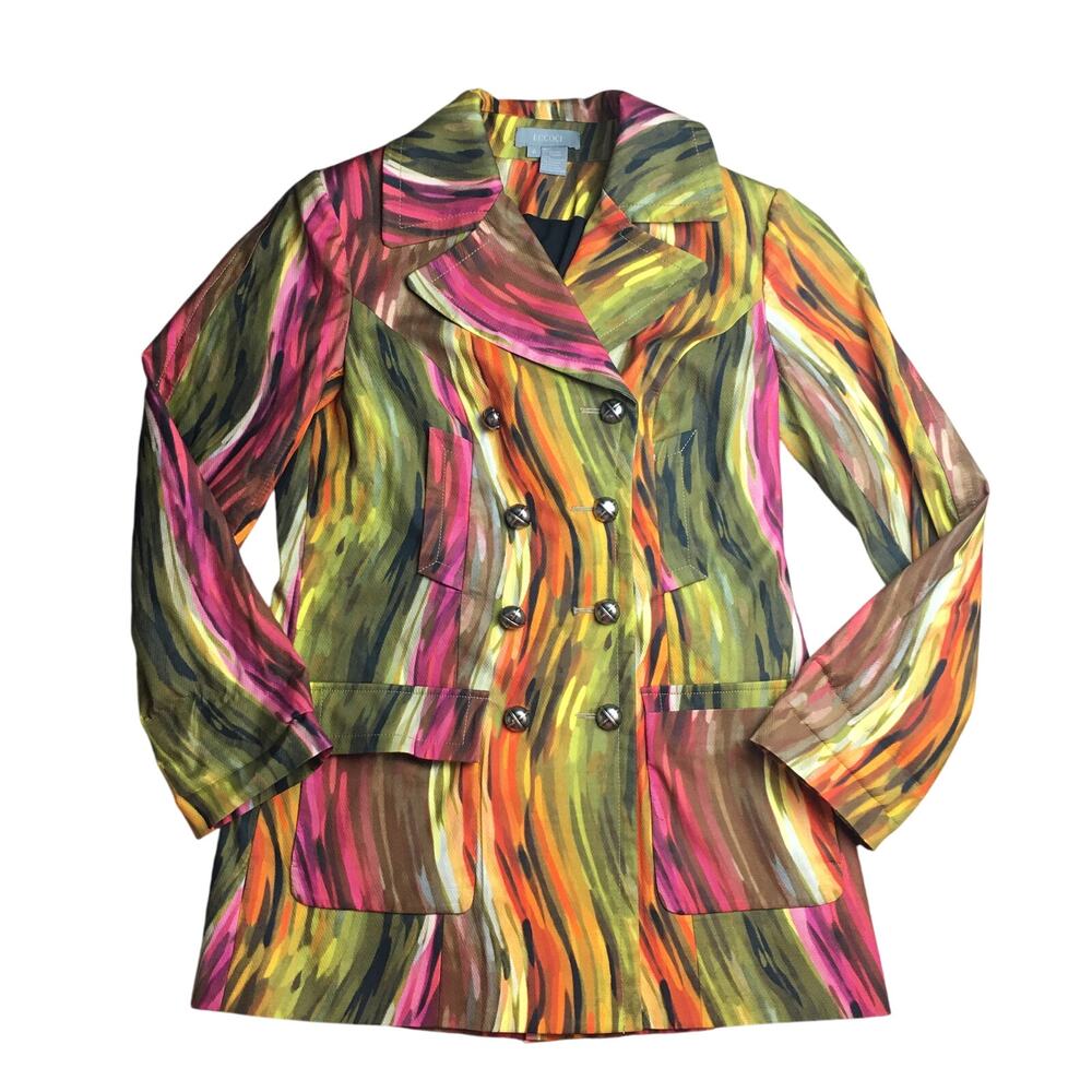 Eccoci Blazer Jacket Womens 8 Multicolor Abstract Double Breasted  Arsty